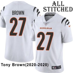 White Embroidered Tony Brown Cincinnati Bengals #27 Stitched Jersey