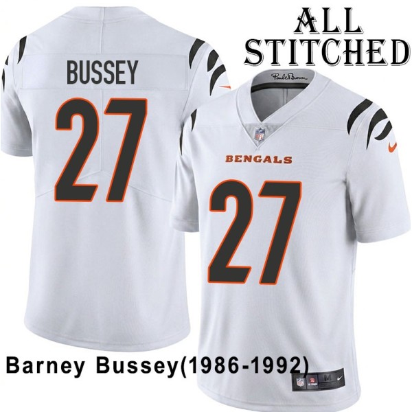 White Embroidered Barney Bussey Cincinnati Bengals #27 Stitched Jersey