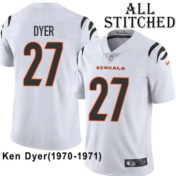 White Embroidered Ken Dyer Cincinnati Bengals #27 Stitched Jersey