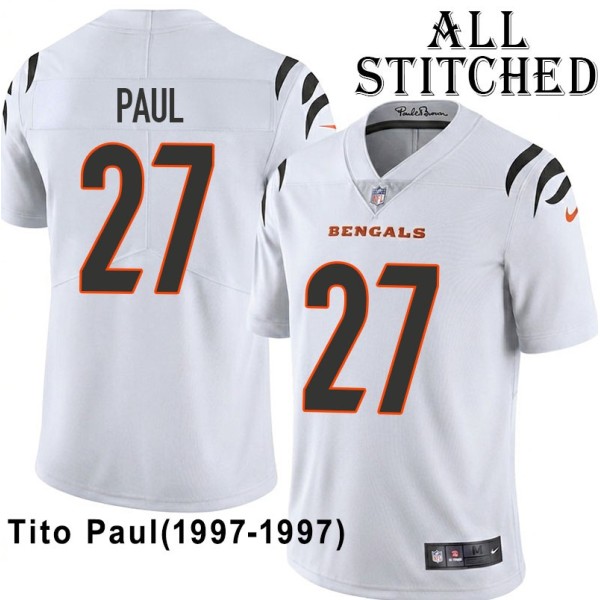 White Embroidered Tito Paul Cincinnati Bengals #27 Stitched Jersey
