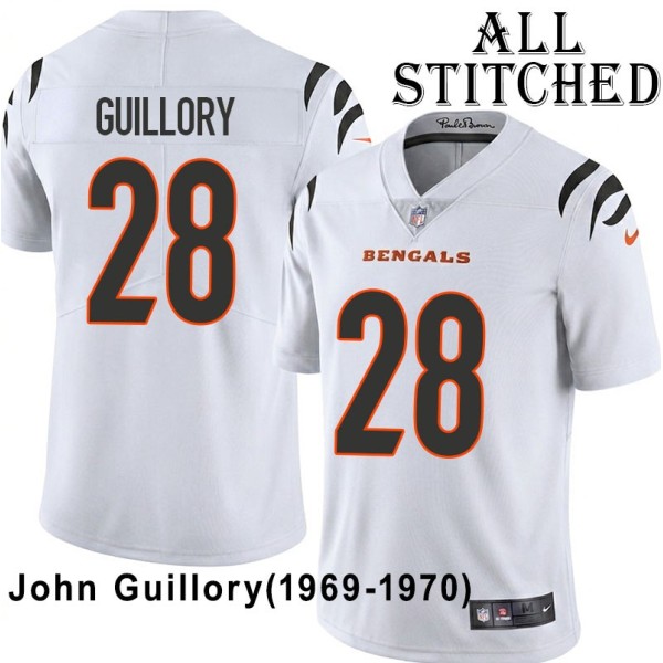 White Embroidered John Guillory Cincinnati Bengals #28 Stitched Jersey