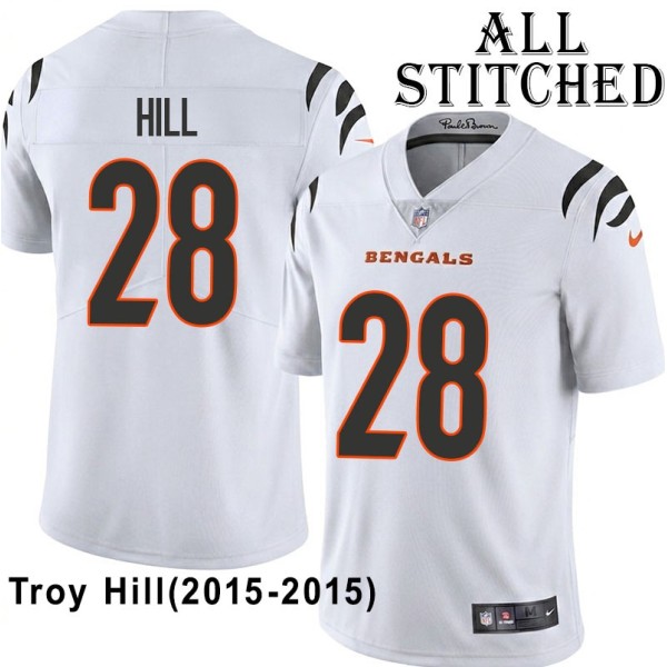 White Embroidered Troy Hill Cincinnati Bengals #28 Stitched Jersey