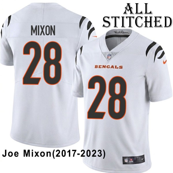 White Embroidered Joe Mixon Cincinnati Bengals #28 Stitched Jersey