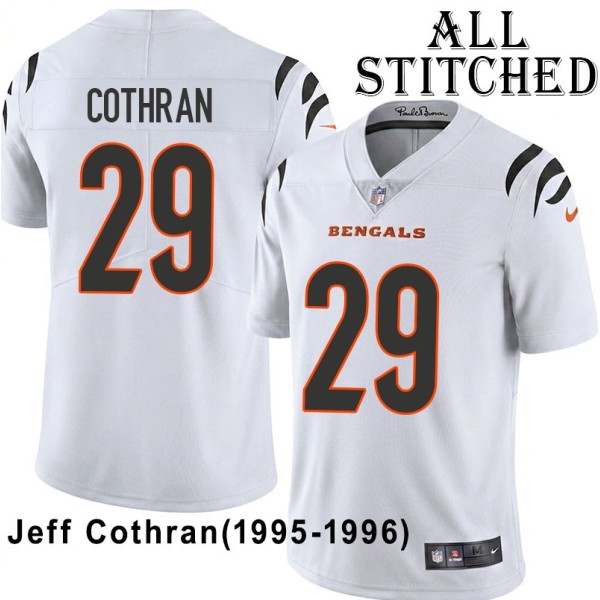 White Embroidered Jeff Cothran Cincinnati Bengals #29 Stitched Jersey