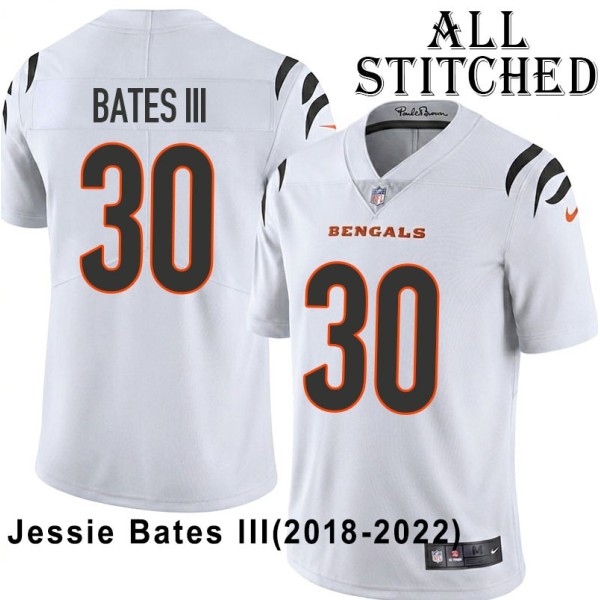 White Embroidered Jessie Bates III Cincinnati Bengals #30 Stitched Jersey