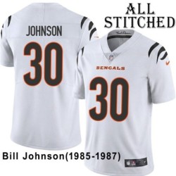 White Embroidered Bill Johnson Cincinnati Bengals #30 Stitched Jersey