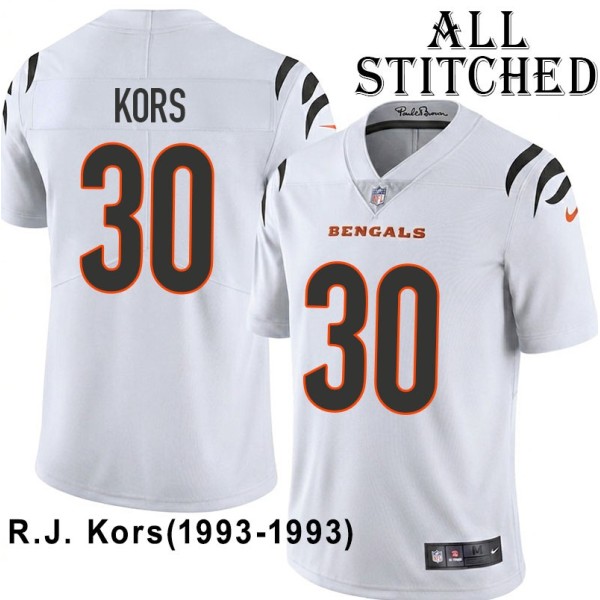 White Embroidered R.J. Kors Cincinnati Bengals #30 Stitched Jersey