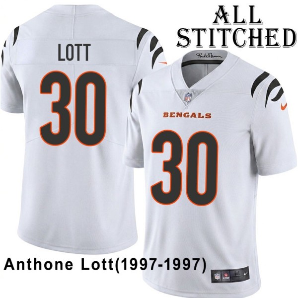 White Embroidered Anthone Lott Cincinnati Bengals #30 Stitched Jersey