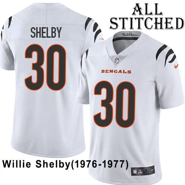 White Embroidered Willie Shelby Cincinnati Bengals #30 Stitched Jersey