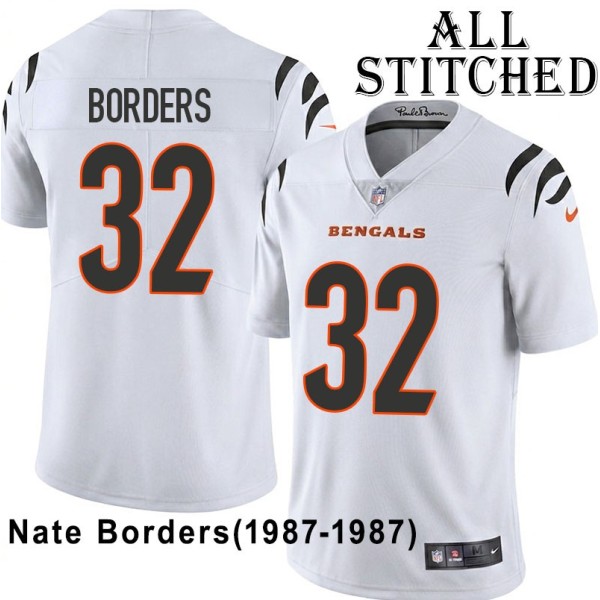 White Embroidered Nate Borders Cincinnati Bengals #32 Stitched Jersey