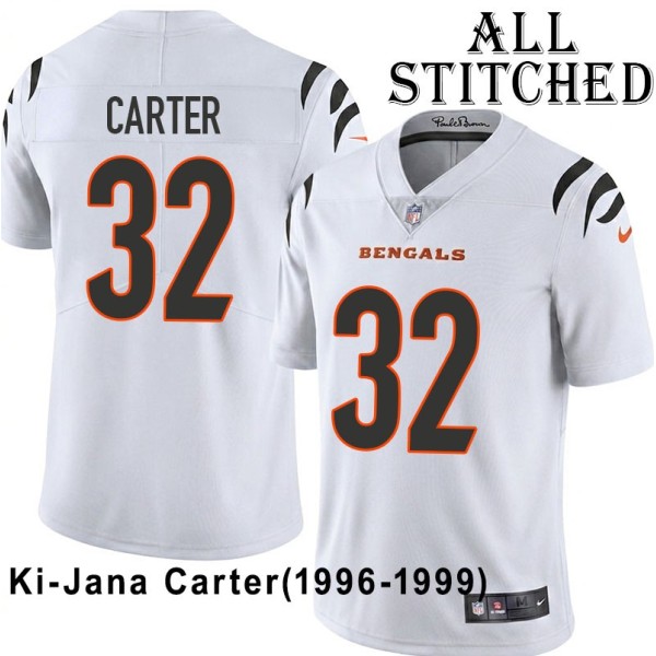 White Embroidered Ki-Jana Carter Cincinnati Bengals #32 Stitched Jersey
