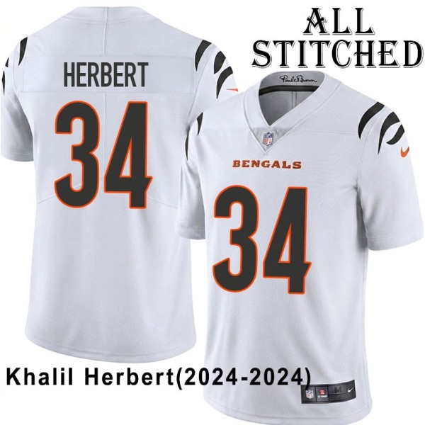 White Embroidered Khalil Herbert Cincinnati Bengals #34 Stitched Jersey