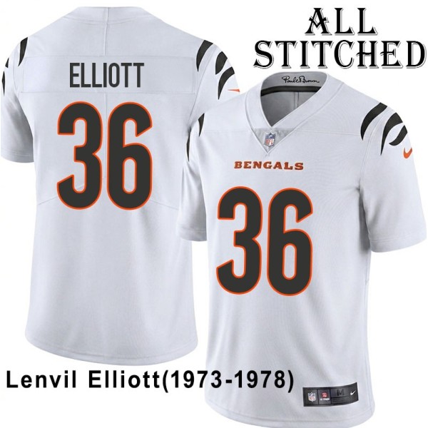 White Embroidered Lenvil Elliott Cincinnati Bengals #36 Stitched Jersey