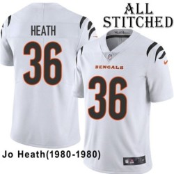 White Embroidered Jo Heath Cincinnati Bengals #36 Stitched Jersey