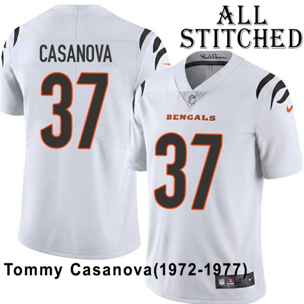 White Embroidered Tommy Casanova Cincinnati Bengals #37 Stitched Jersey