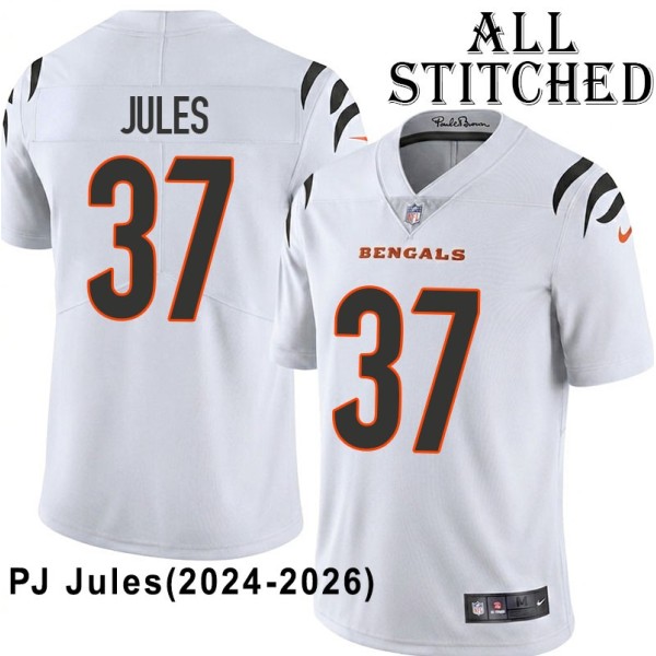 White Embroidered PJ Jules Cincinnati Bengals #37 Stitched Jersey