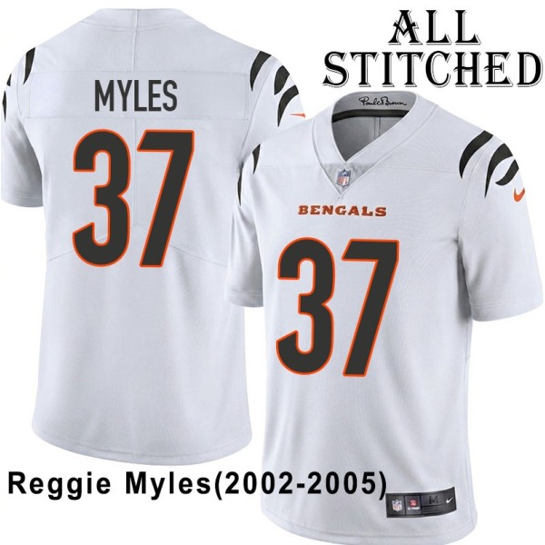 White Embroidered Reggie Myles Cincinnati Bengals #37 Stitched Jersey