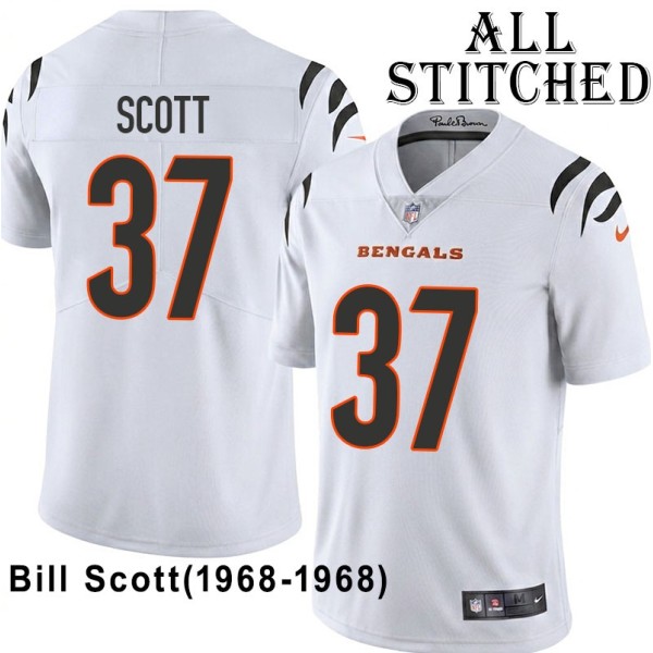 White Embroidered Bill Scott Cincinnati Bengals #37 Stitched Jersey