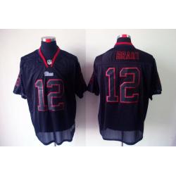 [NEW,Lights-Out]Tom Brady Football Jersey -New England #12 Black Jersey