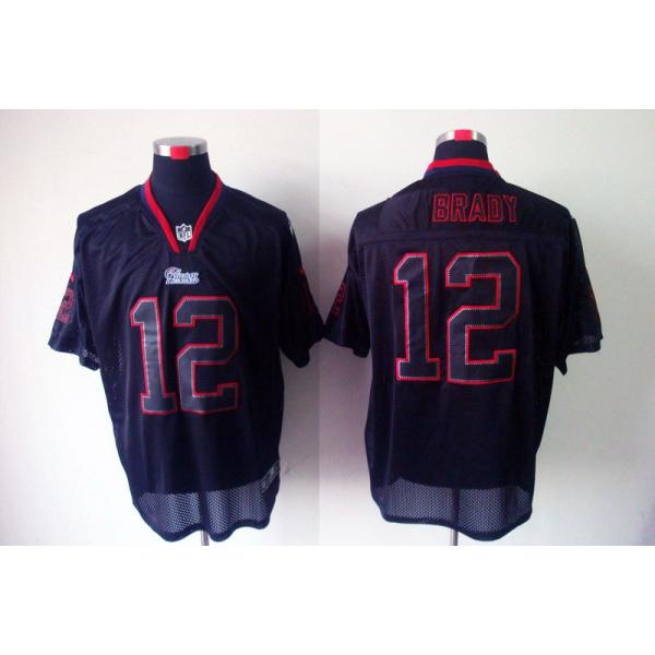 [NEW,Lights-Out]Tom Brady Football Jersey -New England #12 Black Jersey