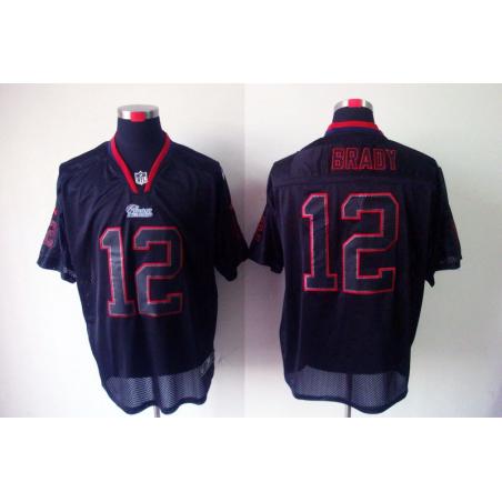 [NEW,Lights-Out]Tom Brady Football Jersey -New England #12 Black Jersey