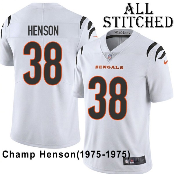 White Embroidered Champ Henson Cincinnati Bengals #38 Stitched Jersey