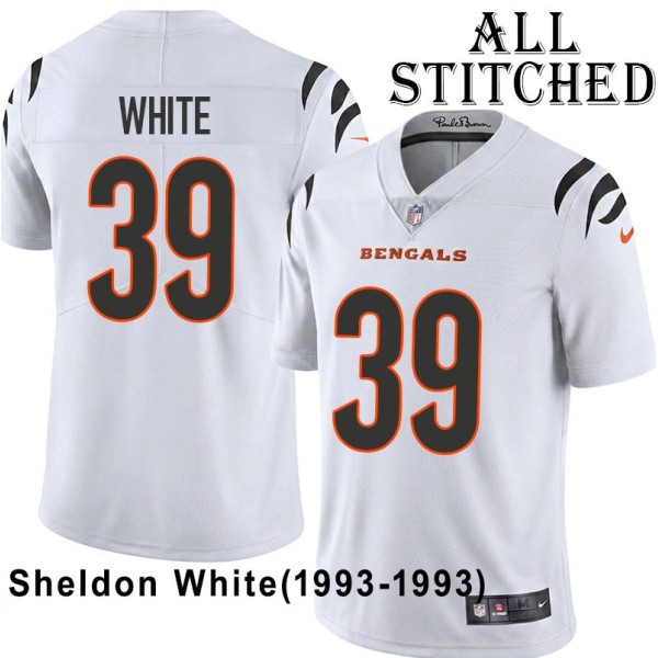 White Embroidered Sheldon White Cincinnati Bengals #39 Stitched Jersey