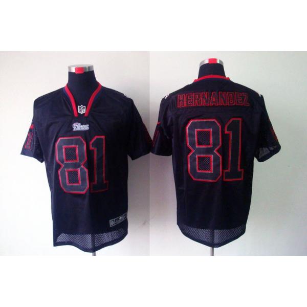 [NEW,Lights-Out]Aaron Hernandez Football Jersey -New England #81 Black Jersey