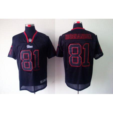 [NEW,Lights-Out]Aaron Hernandez Football Jersey -New England #81 Black Jersey