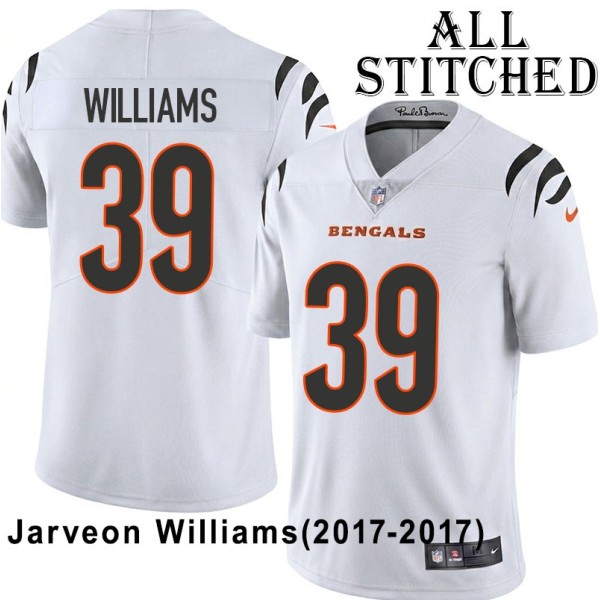 White Embroidered Jarveon Williams Cincinnati Bengals #39 Stitched Jersey