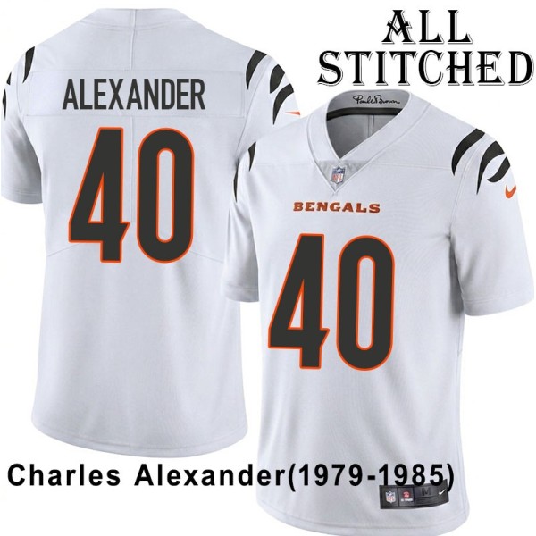 White Embroidered Charles Alexander Cincinnati Bengals #40 Stitched Jersey
