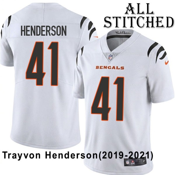 White Embroidered Trayvon Henderson Cincinnati Bengals #41 Stitched Jersey