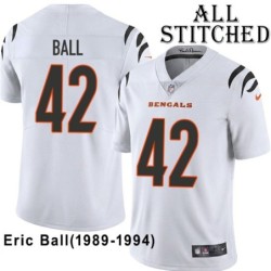 White Embroidered Eric Ball Cincinnati Bengals #42 Stitched Jersey