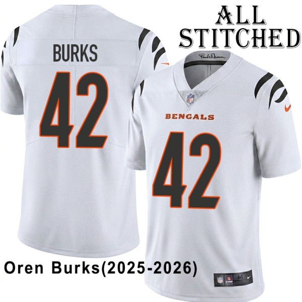 White Embroidered Oren Burks Cincinnati Bengals #42 Stitched Jersey