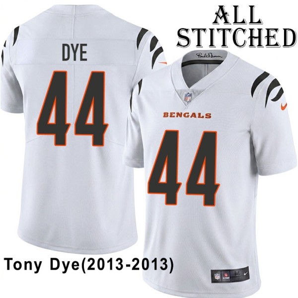 White Embroidered Tony Dye Cincinnati Bengals #44 Stitched Jersey