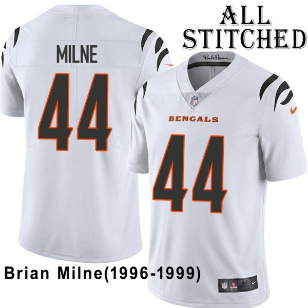 White Embroidered Brian Milne Cincinnati Bengals #44 Stitched Jersey