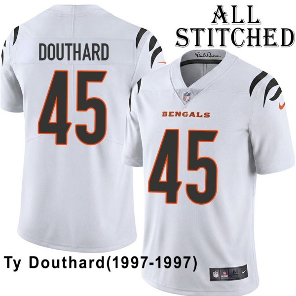 White Embroidered Ty Douthard Cincinnati Bengals #45 Stitched Jersey