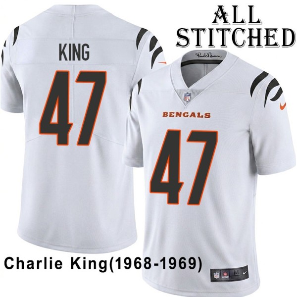 White Embroidered Charlie King Cincinnati Bengals #47 Stitched Jersey