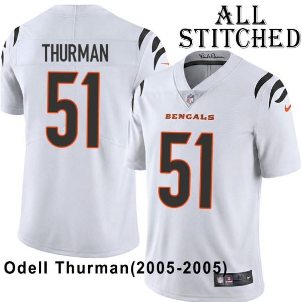 White Embroidered Odell Thurman Cincinnati Bengals #51 Stitched Jersey