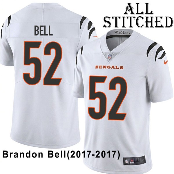 White Embroidered Brandon Bell Cincinnati Bengals #52 Stitched Jersey