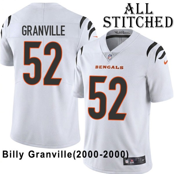 White Embroidered Billy Granville Cincinnati Bengals #52 Stitched Jersey