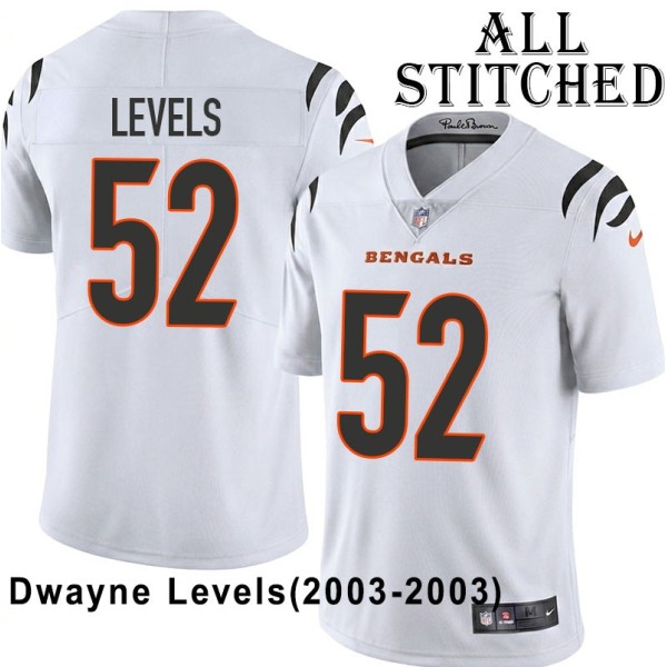 White Embroidered Dwayne Levels Cincinnati Bengals #52 Stitched Jersey
