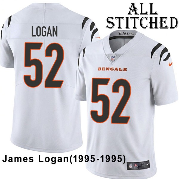 White Embroidered James Logan Cincinnati Bengals #52 Stitched Jersey