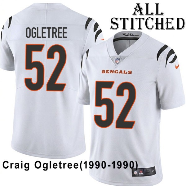 White Embroidered Craig Ogletree Cincinnati Bengals #52 Stitched Jersey