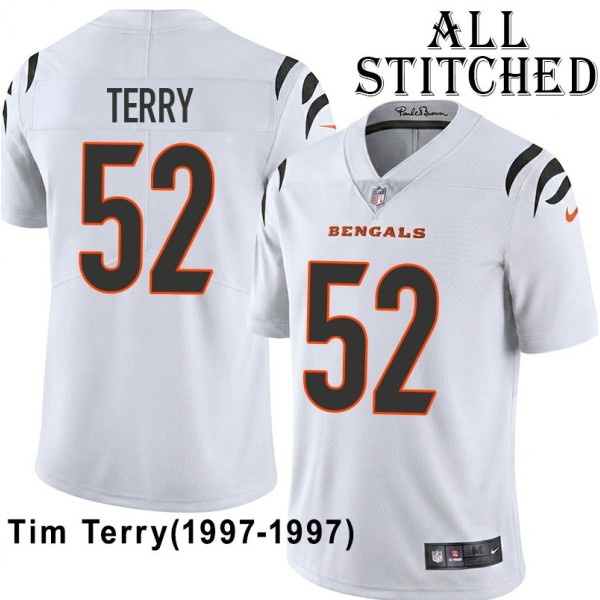 White Embroidered Tim Terry Cincinnati Bengals #52 Stitched Jersey