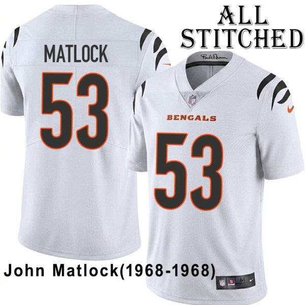White Embroidered John Matlock Cincinnati Bengals #53 Stitched Jersey