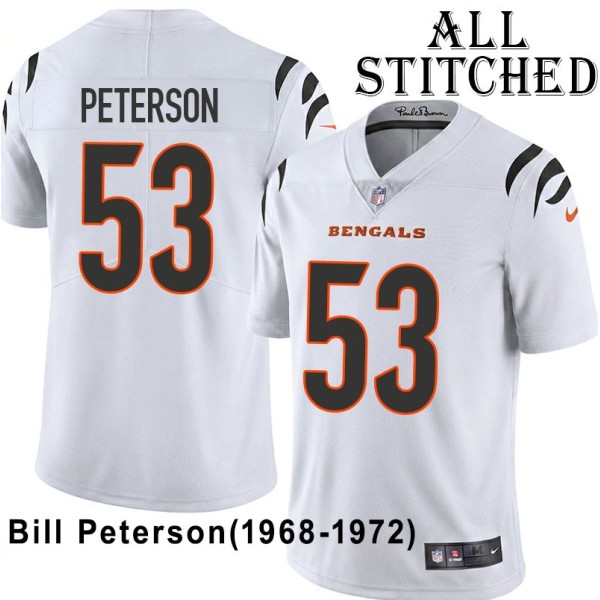 White Embroidered Bill Peterson Cincinnati Bengals #53 Stitched Jersey