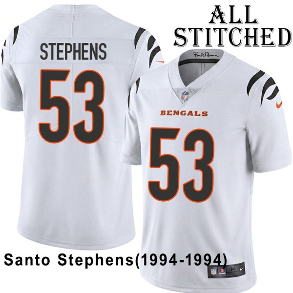 White Embroidered Santo Stephens Cincinnati Bengals #53 Stitched Jersey