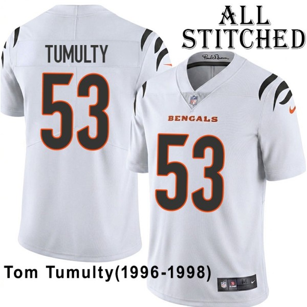 White Embroidered Tom Tumulty Cincinnati Bengals #53 Stitched Jersey