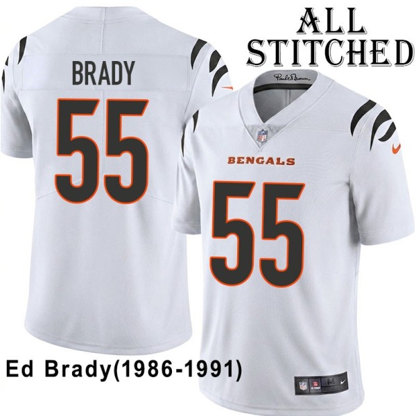 White Embroidered Ed Brady Cincinnati Bengals #55 Stitched Jersey